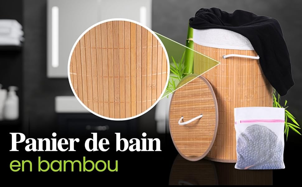 PANIER À LINGE PLIABLE EN BAMBOU AVEC SAC INTÉRIEUR EN POLYESTEr+- corbeille a linge