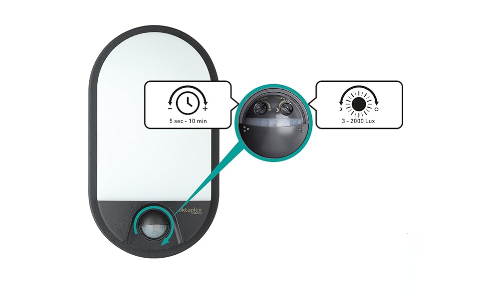 Oktaplex Lighting LED Lampe d'extérieur ovale avec détecteur de mouvement Lumi Motion IP54