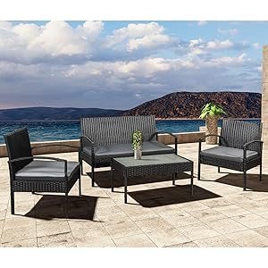 ArtLife Trinidad Salon de jardin en polyrotin noir avec housses gris foncé