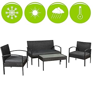 ArtLife Trinidad Salon de jardin en polyrotin noir avec housses gris foncé