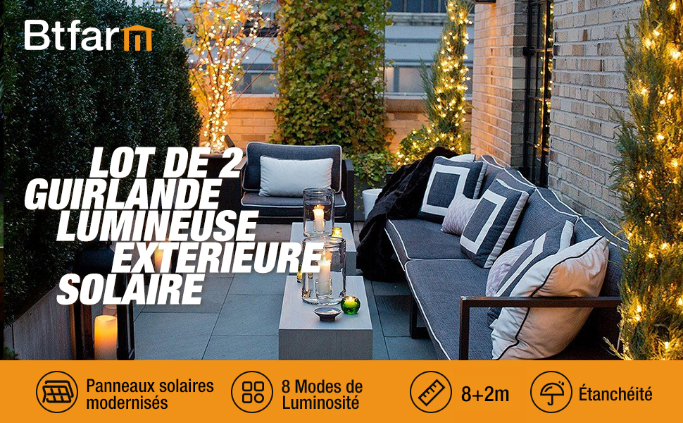 Lot de 2 Guirlande Solaire Exterieur