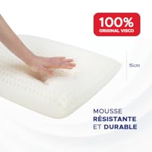 Hand pressing memory foam pillow with text on white background