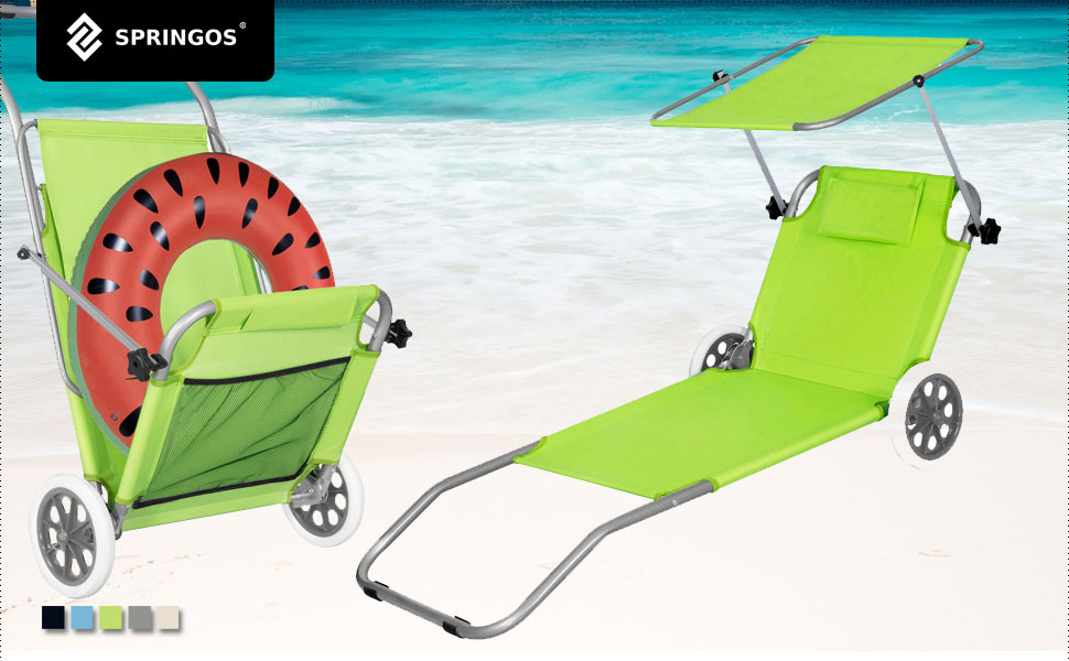 Springos Chaise longue de plage 2 roues dossier réglable