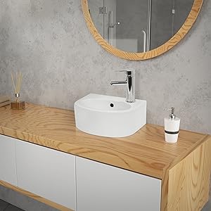 Lavabo en céramique blanc 335 x 255 x 130 mm forme arrondie design classique lave-mains suspendu