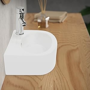 Lavabo en céramique blanc 335 x 255 x 130 mm forme arrondie design classique lave-mains suspendu