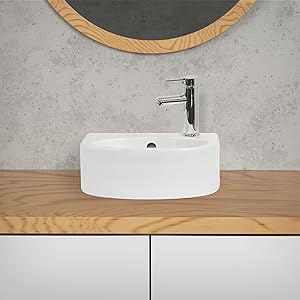 Lavabo en céramique blanc 335 x 255 x 130 mm forme arrondie design classique lave-mains suspendu