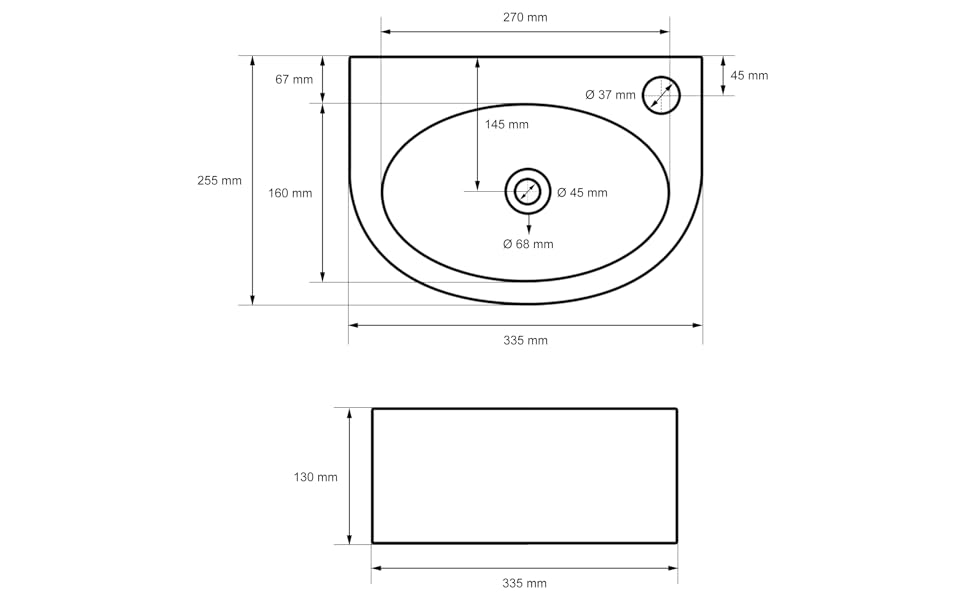Lavabo en céramique blanc 335 x 255 x 130 mm forme arrondie design classique lave-mains suspendu