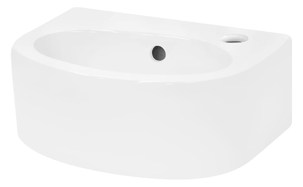 Lavabo en céramique blanc 335 x 255 x 130 mm forme arrondie design classique lave-mains suspendu