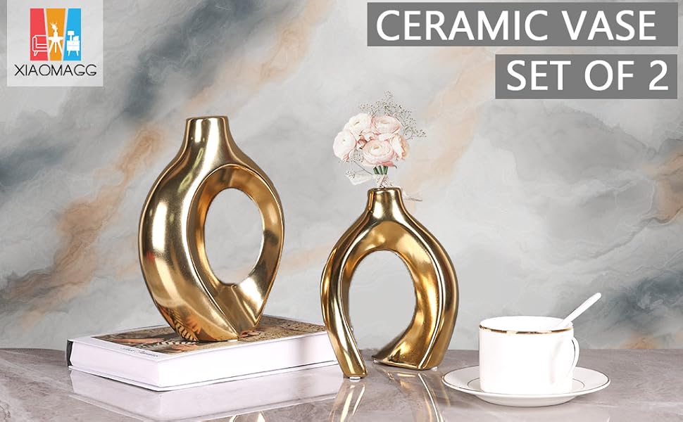 Ensemble de deux vases en céramique, vases décoratifs de style bohème