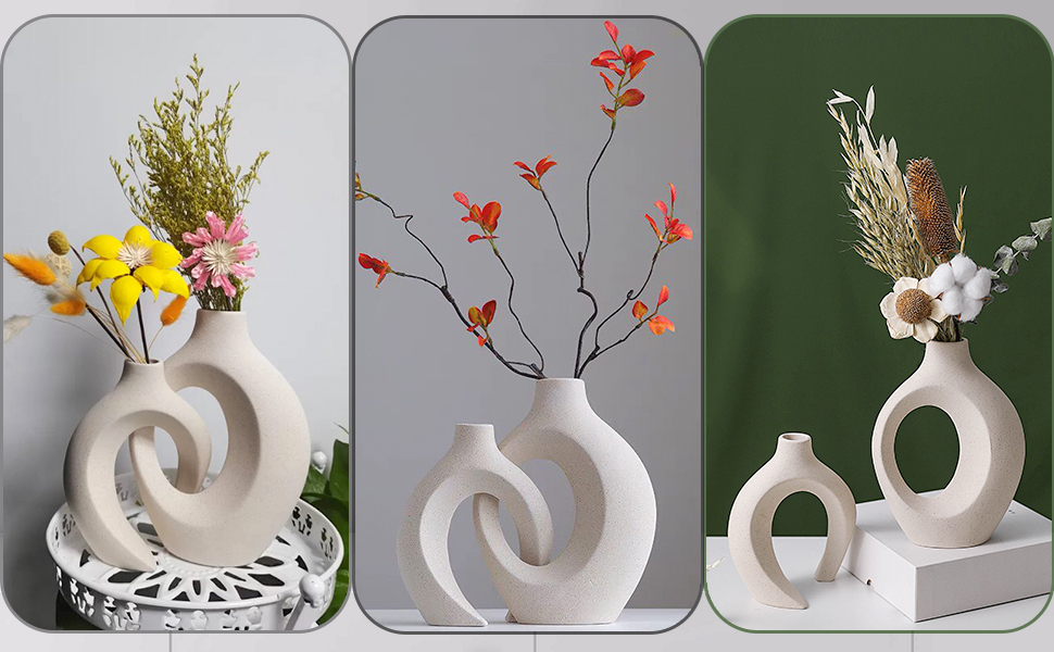 Ensemble de deux vases en céramique, vases décoratifs de style bohème