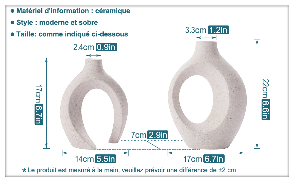 Ensemble de deux vases en céramique, vases décoratifs de style bohème