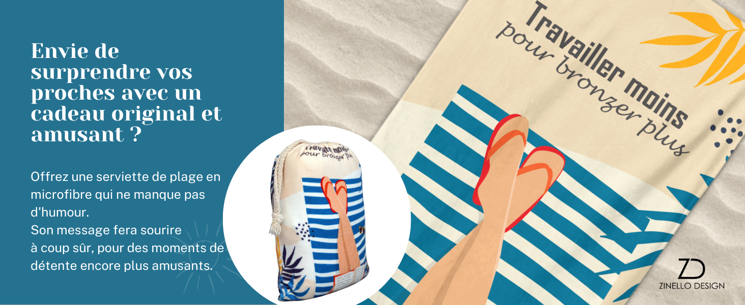 Serviette de Plage Microfibre Personnalisée avec Message Humoristique