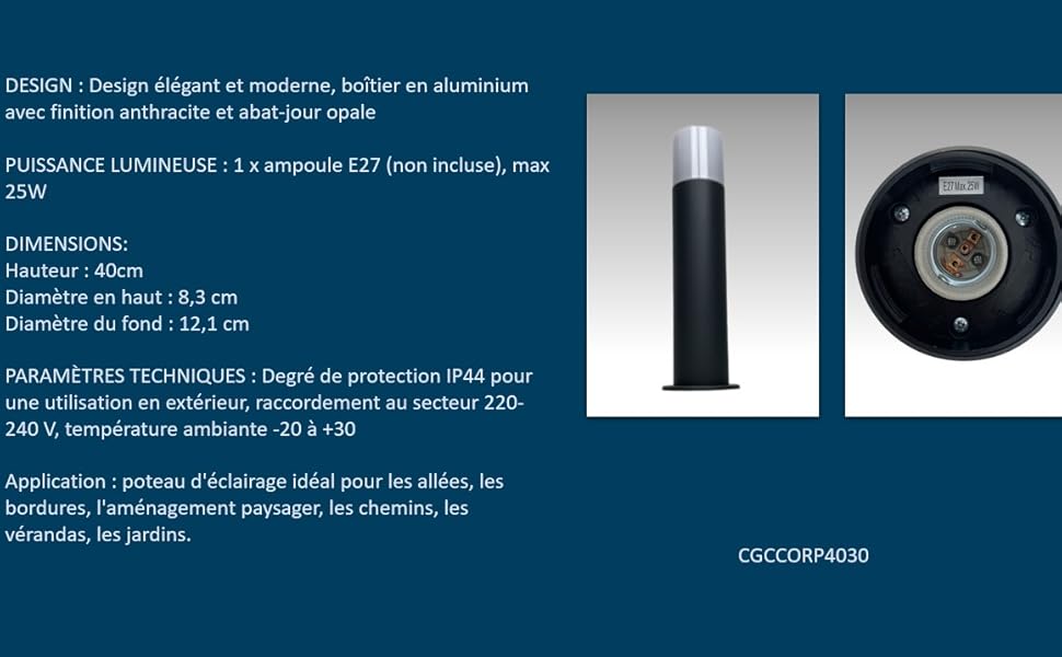 lanterna da esterno, luce da giardino, cgc, lampada a paletto, giardino patio terrazza garage, luce