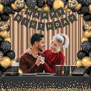 Vaisselle Anniversaire Noir et Or
