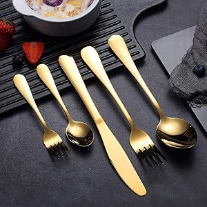 30 Pièces Ensemble de Couverts en Or