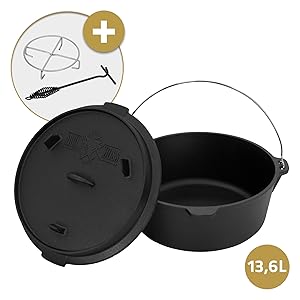 BBQ#BOSS Dutch Oven Set 13,6L marmite en fonte calcinée Marmite de cuisson Gril 