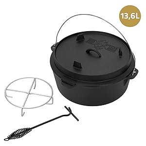 BBQ#BOSS Dutch Oven Set 13,6L marmite en fonte calcinée Marmite de cuisson Gril 