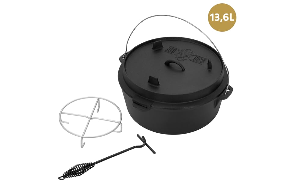BBQ#BOSS Dutch Oven Set 13,6L marmite en fonte calcinée Marmite de cuisson Gril 