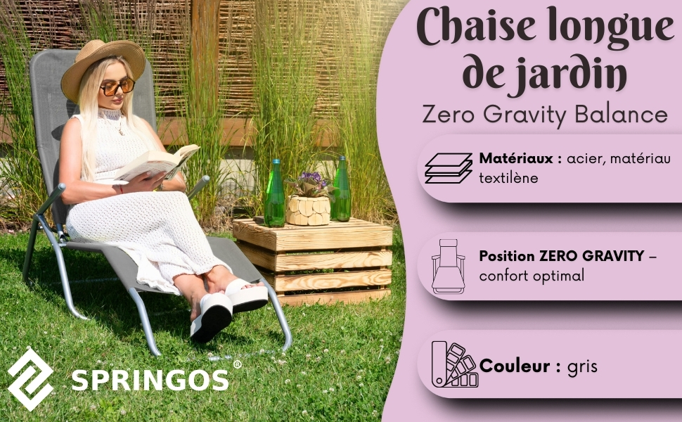transat jardin zéro gravité balance pliable confortable ergonomique détente extérieur terrasse