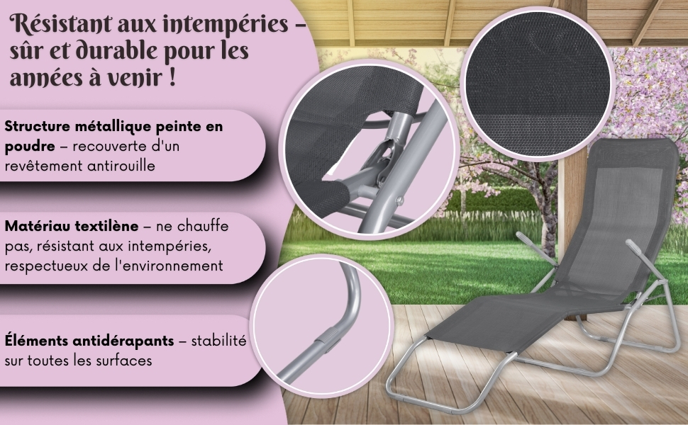 chaise longue zéro gravité relax jardin extérieur pliable ergonomique confortable terrasse