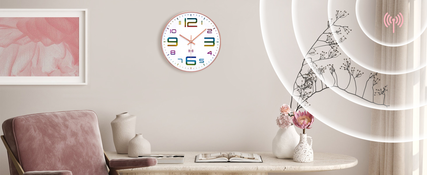 VINILITE Horloge Murale Radio Pilotée de 30cm avec Movement Silencieux et sans Tic-Tac