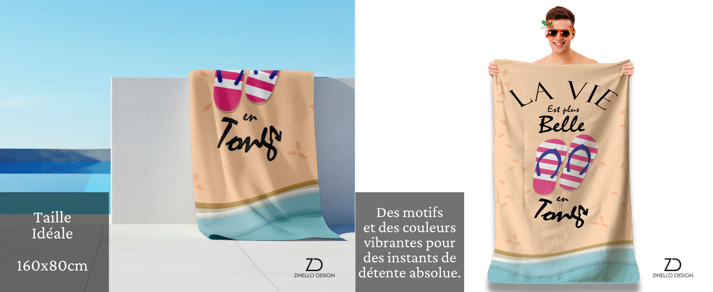 Serviette de Plage Microfibre Personnalisée avec Message Humoristique