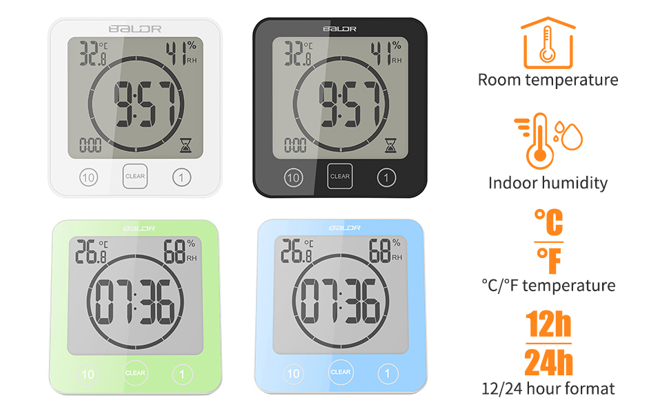 Horloge de salle de bain - Réveil numérique - Avec ventouse - Écran LCD
